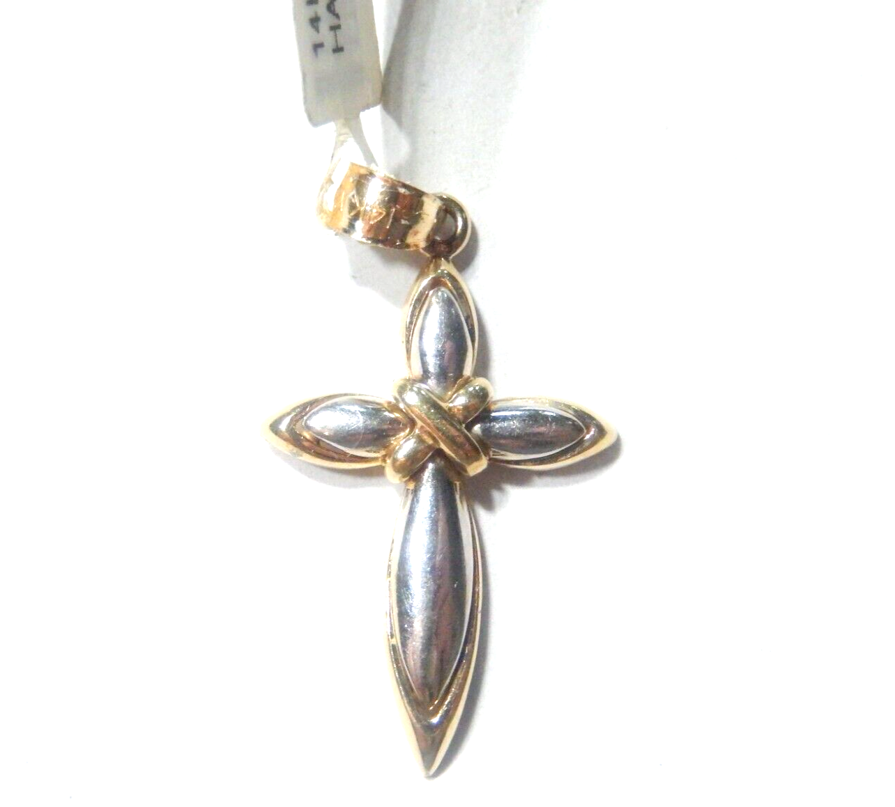 *VINTAGE*  14K Two-Tone Gold Polished Cross Pendant 1.25" Tall