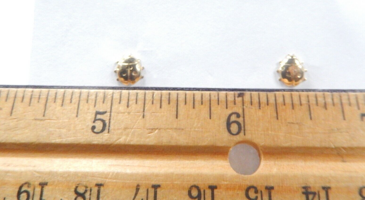 10K Genuine Yellow Gold Cute Ladybug Stud Earrings