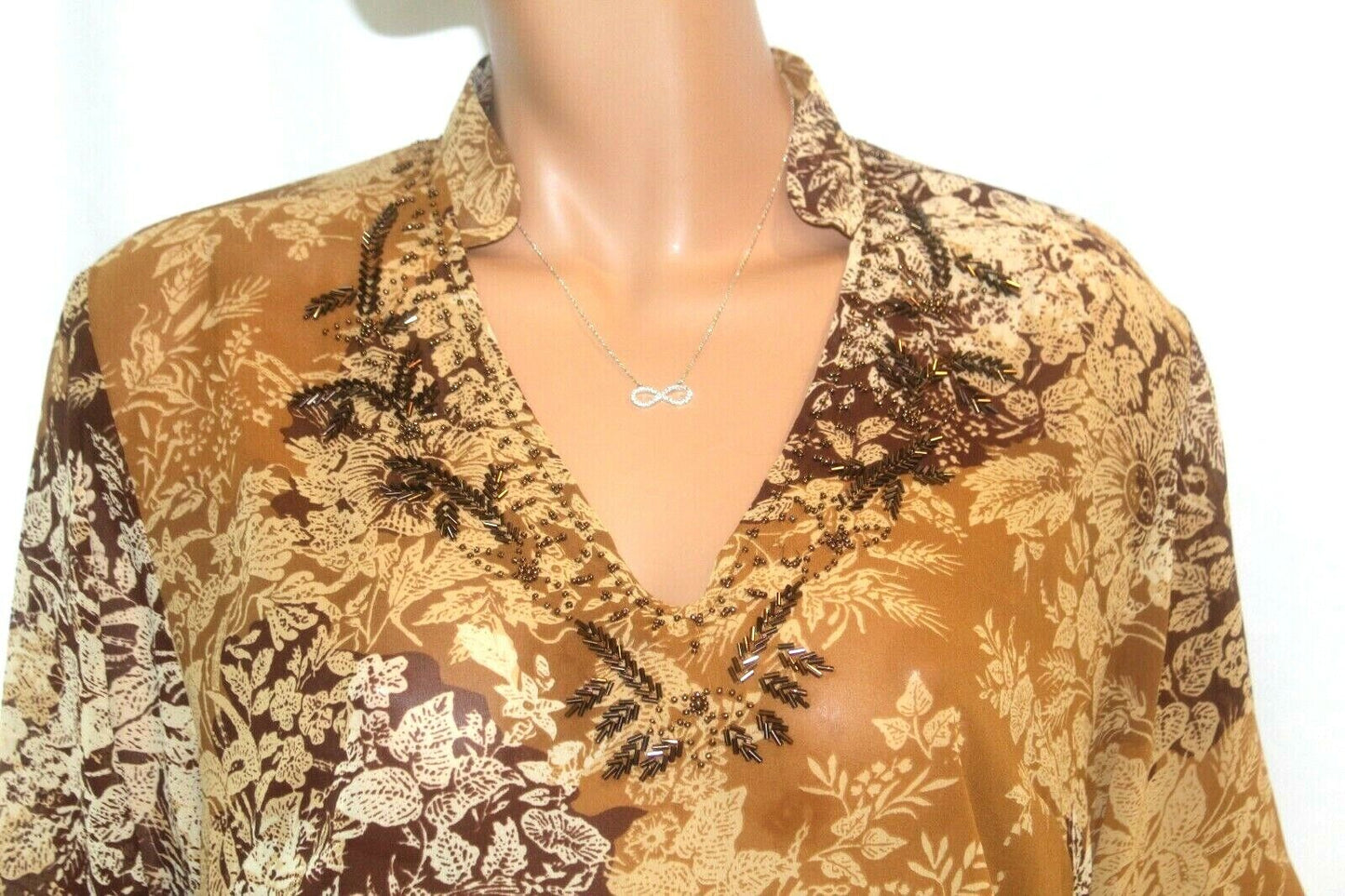 Lane Bryant Womens Chiffon Blouse Pullover Beaded Long Sleeve Blouse Size 14/16