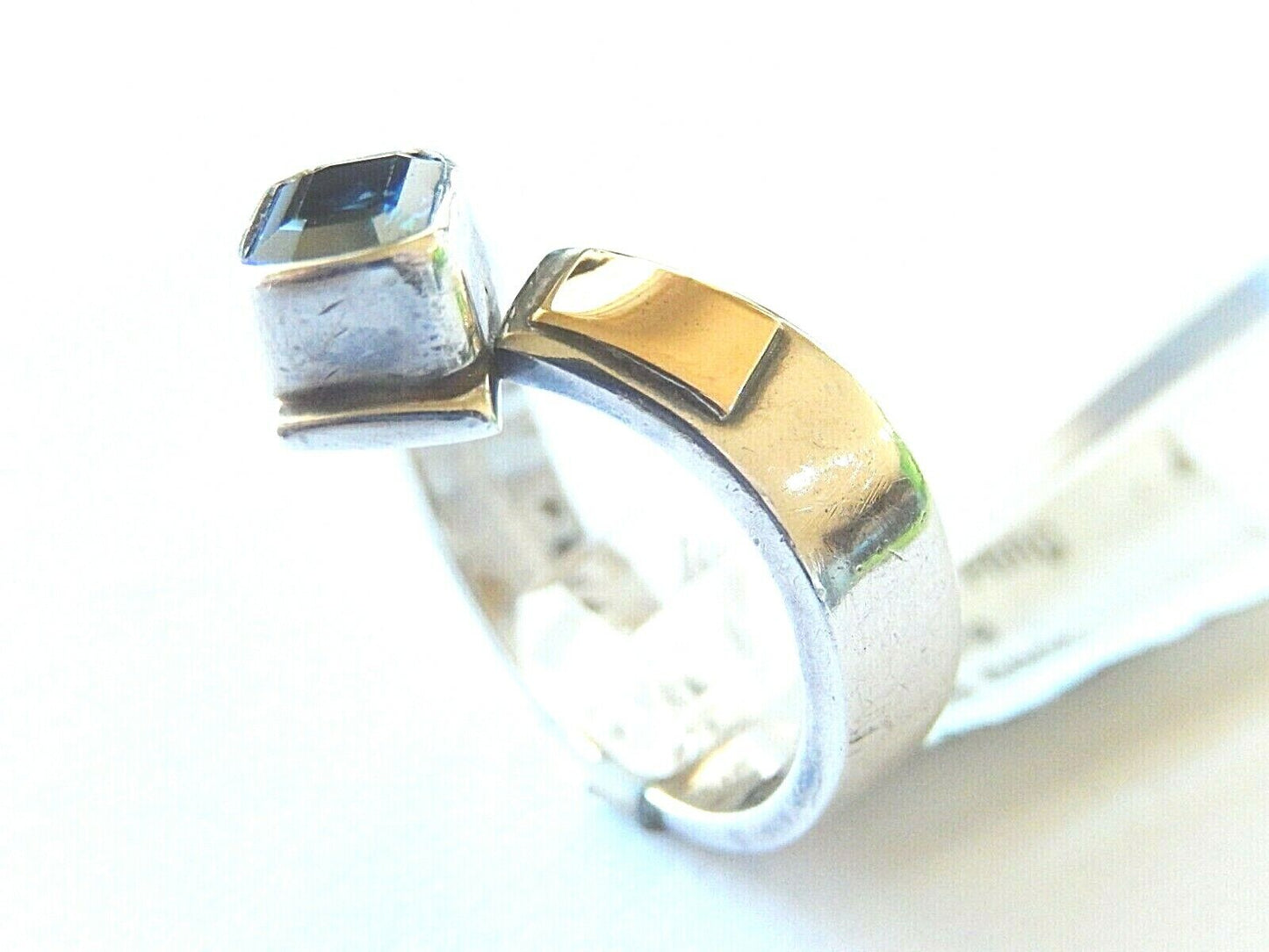 *VINTAGE* Sterling & 18K Yellow Gold Natural Dark Sapphire Ring Size 8