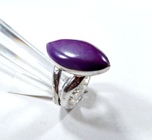 *VINTAGE*  MEXICO - Large Sterling Silver Center Purple  Gemstone Ring Sz 7.5