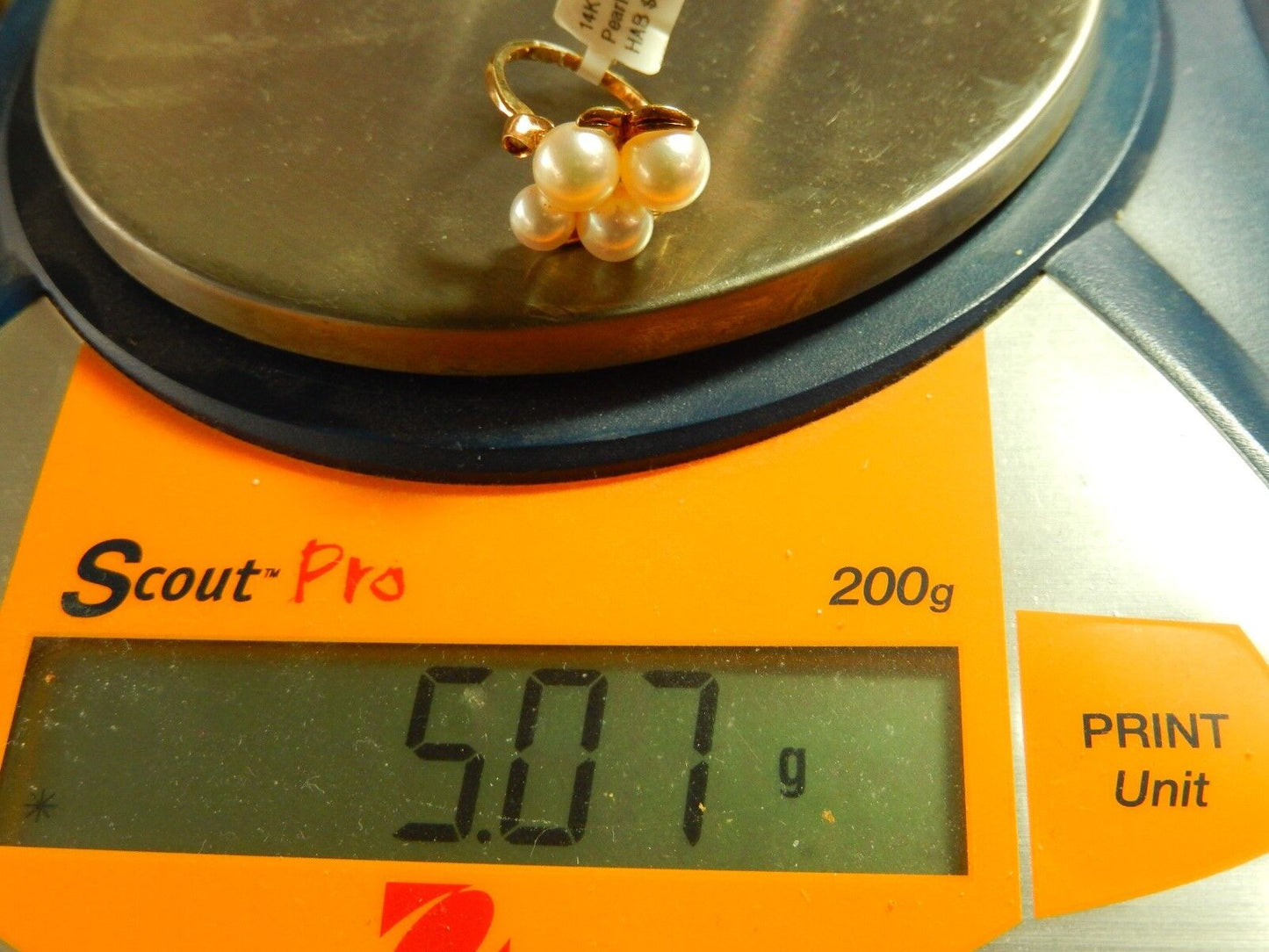 14k Yellow Gold Four Pearl AAA Quality Cluster Ring Size 6 3/4