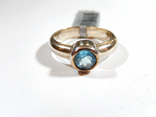 *VINTAGE*  Sterling Silver .75 CT  Bezel Set Blue Topaz Solitaire Ring Size 7.5