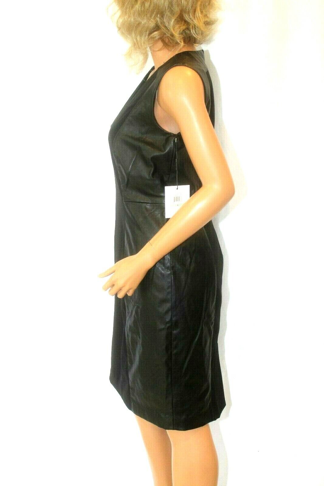 *NWT* CALVIN KLEIN BLACK FAUX LEATHER & POLYESTER SLEEVELESS SHEATH DRESS SIZE 8