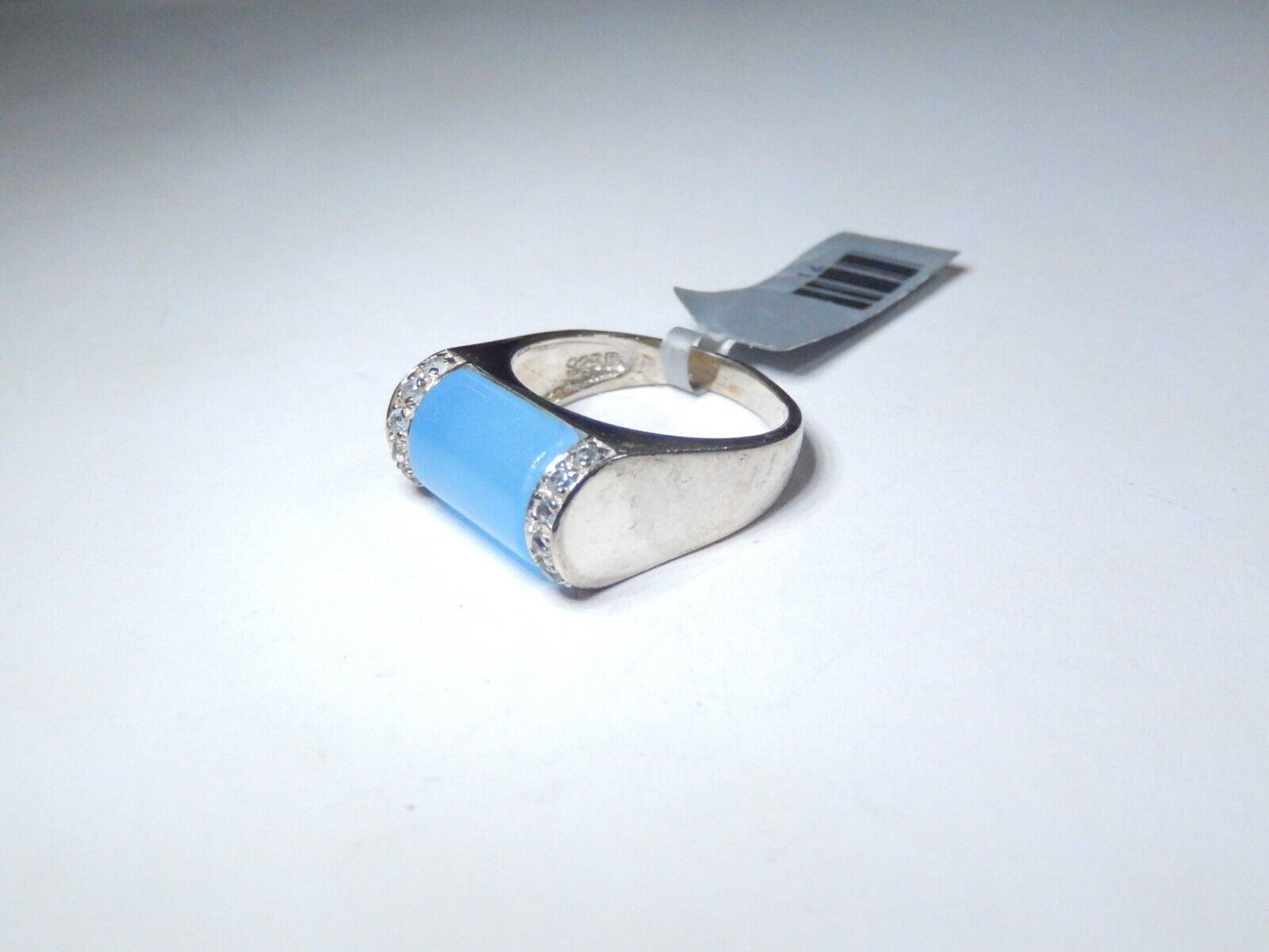 *VINTAGE*  Sterling Silver Blue Chalcedony & Blue Topaz Accent Band Ring Sz 6.75