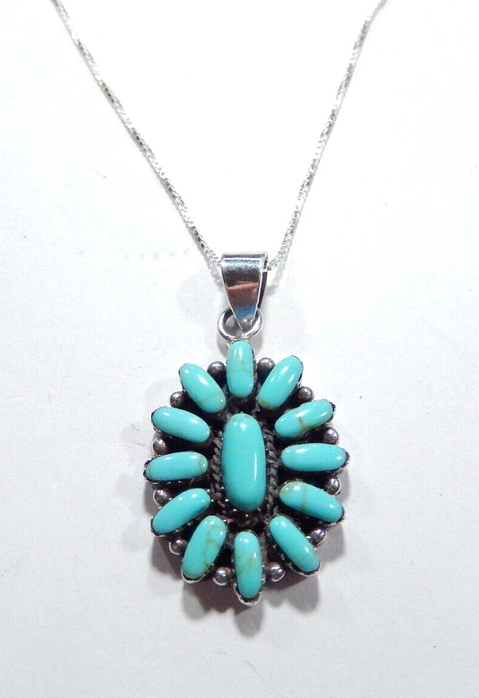 *VINTAGE*  South West Sterling Silver Needle Point Turquoise Pendant w/18"chain