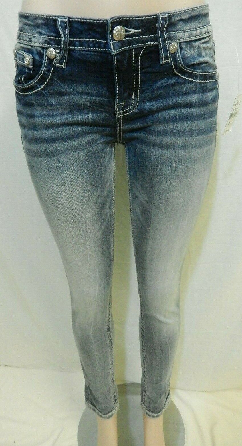 *NWT* Miss Me M3103FA Cuffed Ankle Skinny Jeans Embroidery Lt Blue Size 27 x 27