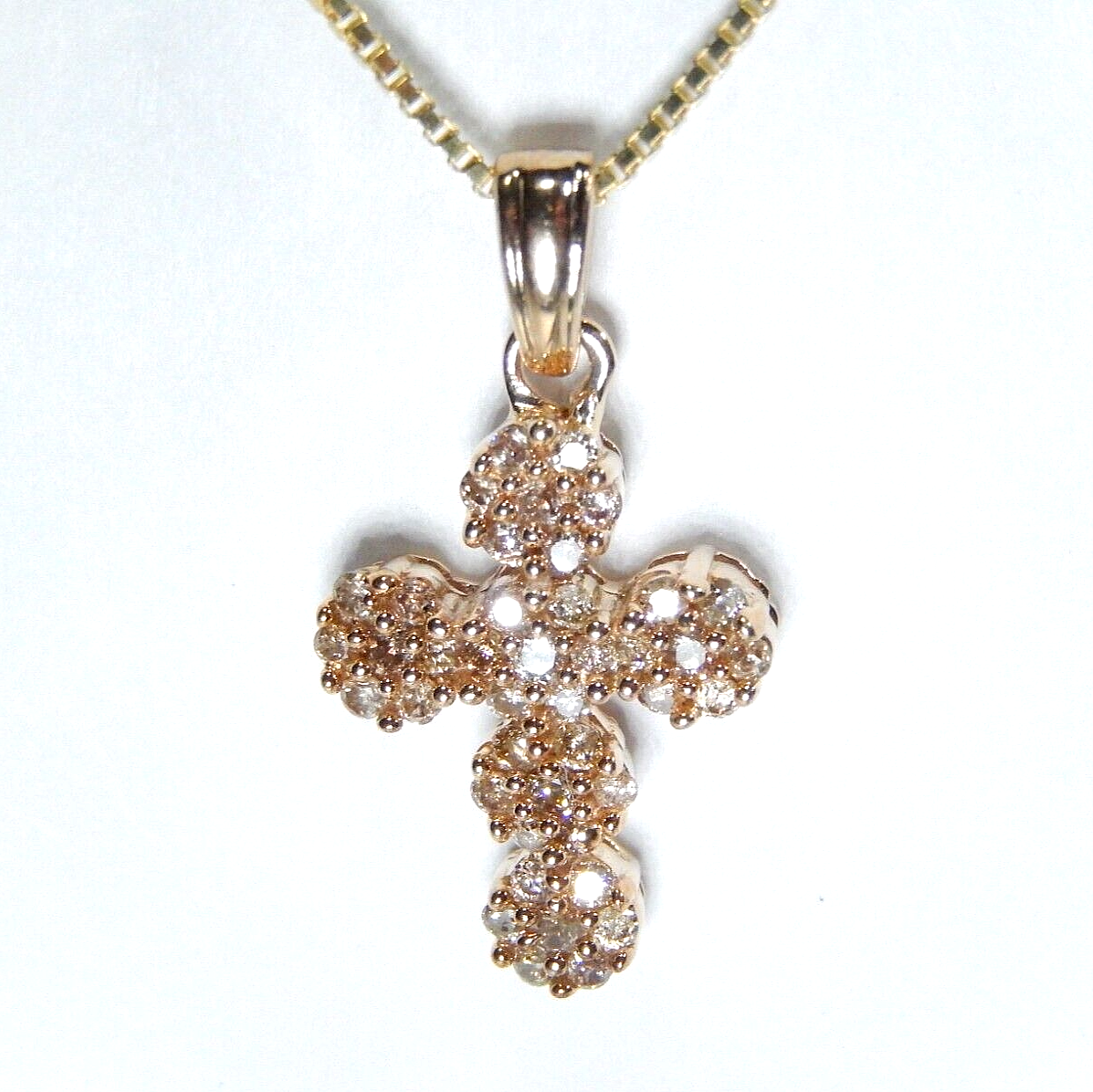 10k Yellow Gold .33 CT 42 Natural Diamond Cross Pendant w/18"chain