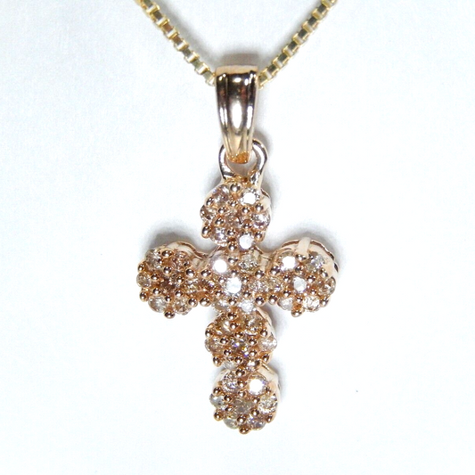 10k Yellow Gold .33 CT 42 Natural Diamond Cross Pendant w/18"chain