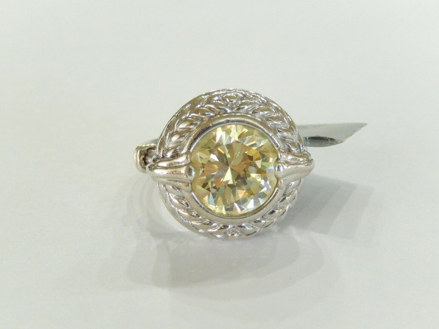 *VINTAGE* LARGE  Sterling Silver 925 Size 8.5 Yellow Clear CZ Ring