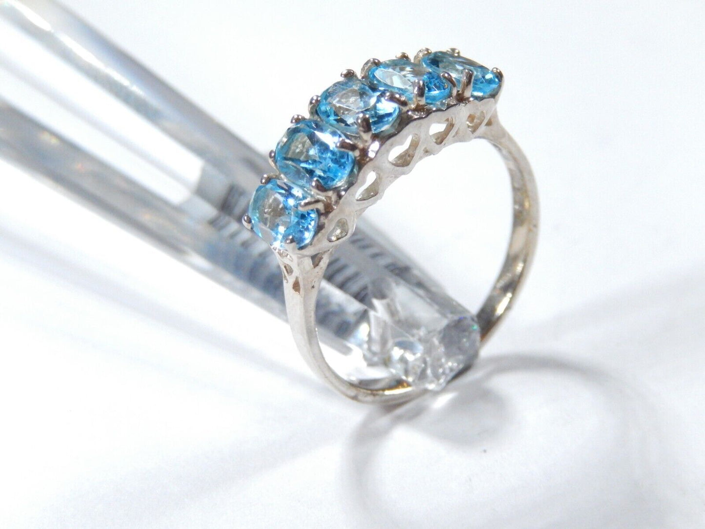 *VINTAGE*   3.00 CT Sterling Silver Blue Topaz Oval 5-Stone Band Ring Size 8.75