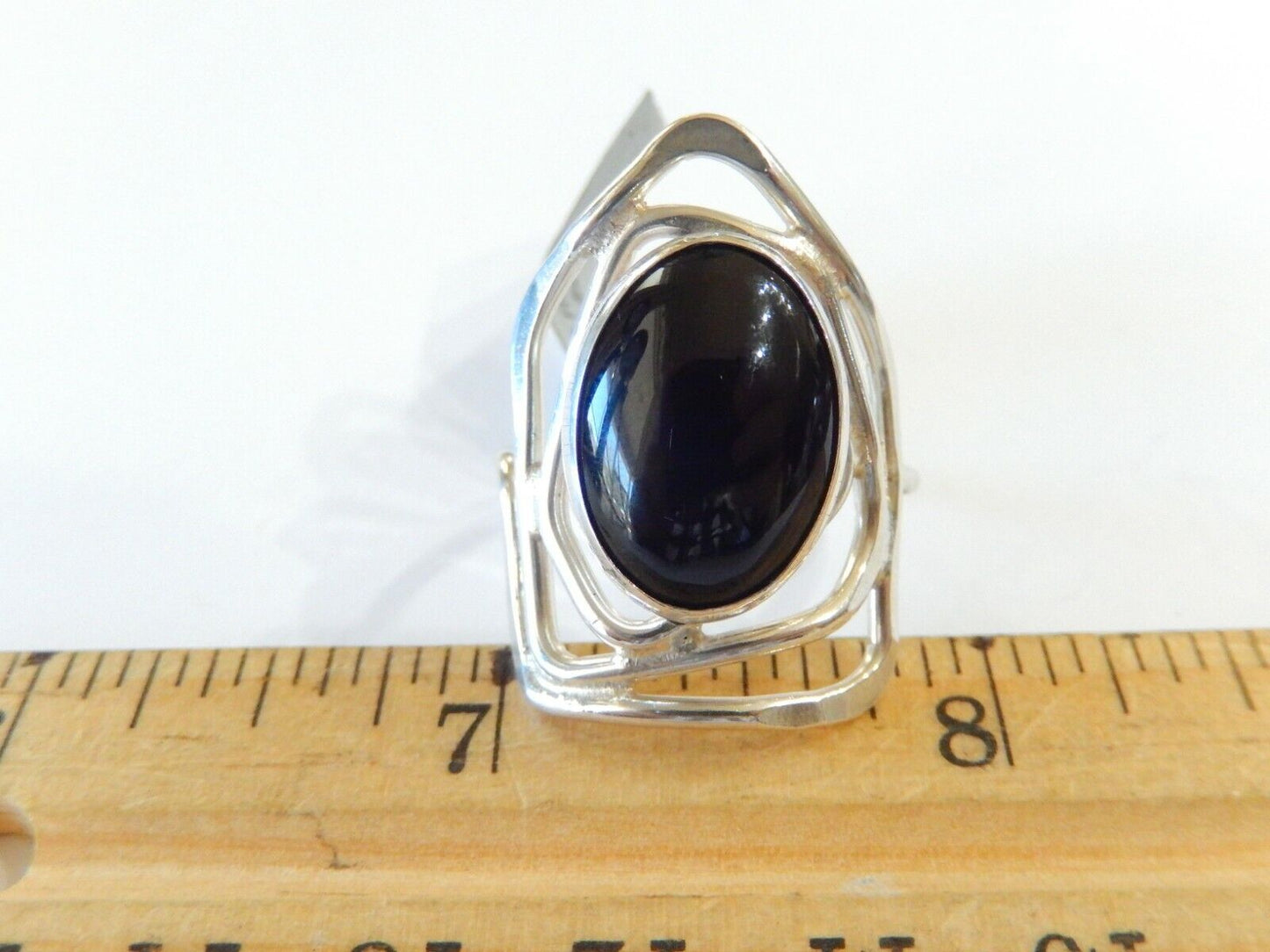 *VINTAGE*  LARGE -  Southwestern  Sterling Silver Black Onyx Ring Size 10.25