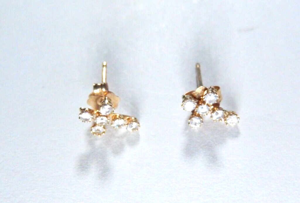 10K Real Solid Yellow Gold  Cross CZ Ear Post  Stud Earrings 5/16" x 3/16"