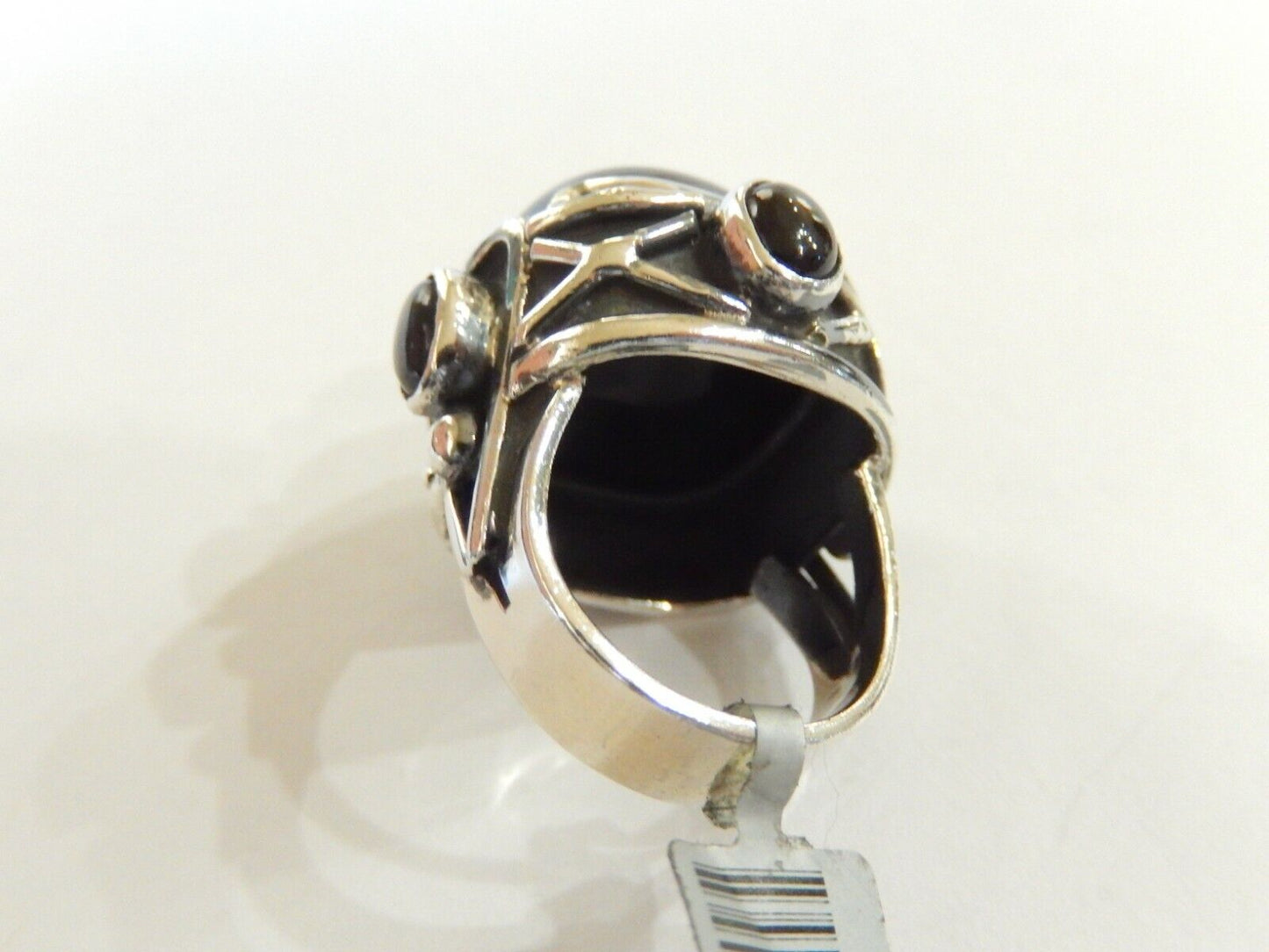 *VINTAGE*  LARGE - Sterling Silver Hand Made Black Onyx Gemstone Ring Size 5
