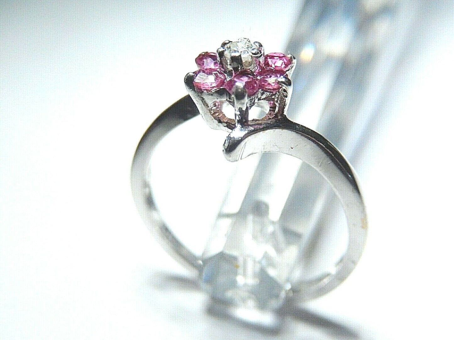 *NWT* 10k White Gold Ruby And Diamond 7 Stone Ring Size 6.75