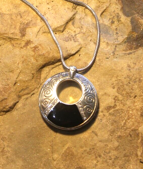 Brighton Round Circle Necklace with Crystal Reverseable Gold & Black 16" - 18"