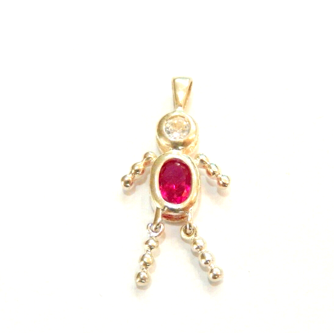 Red July Sterling Silver Birthstone Baby Boy Pendant / Charm