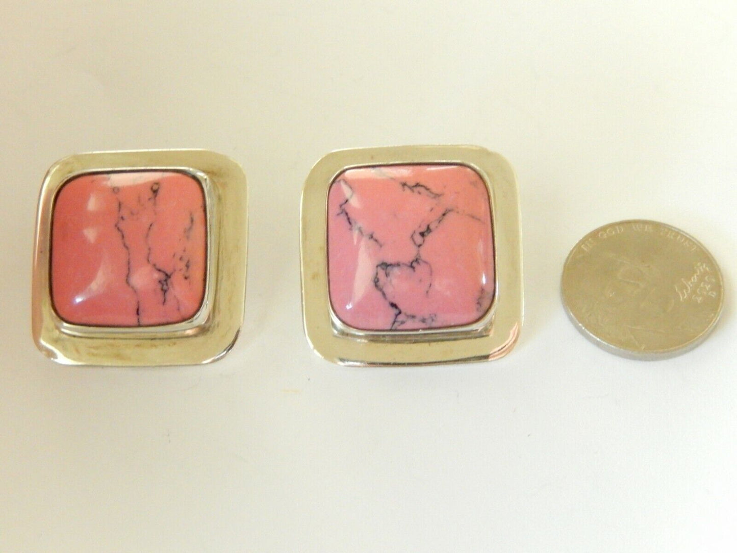 *VINTAGE* Sterling Silver Mexico Pink & Black Rhodolite Pendant & Earring Set