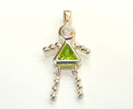 Green Peridot August Sterling Silver Birthstone Baby Girl Pendant / Charm