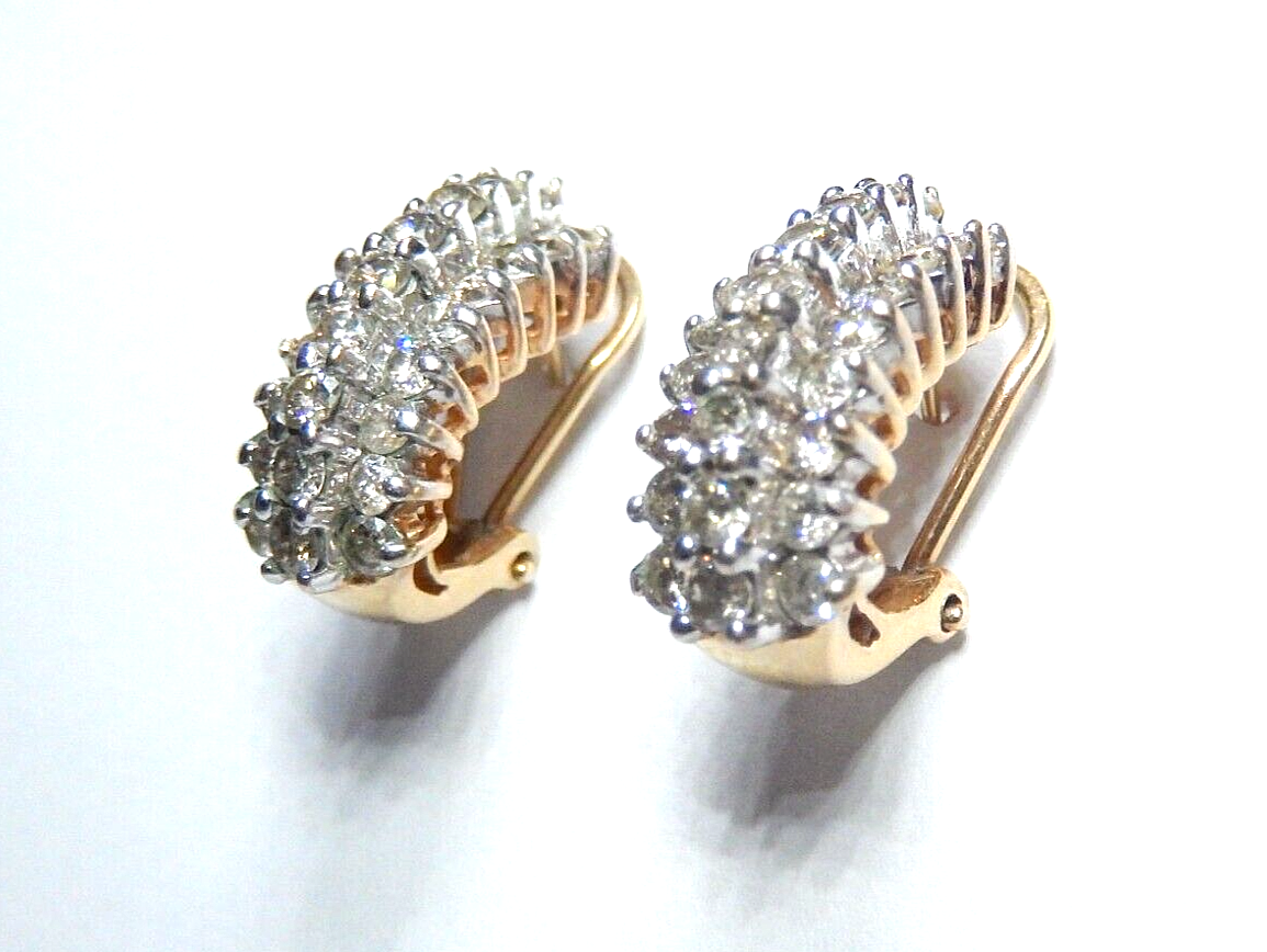 10K Yellow Gold 2.00 CT Natural  Diamond Hoop French Clip Modernist Earrings