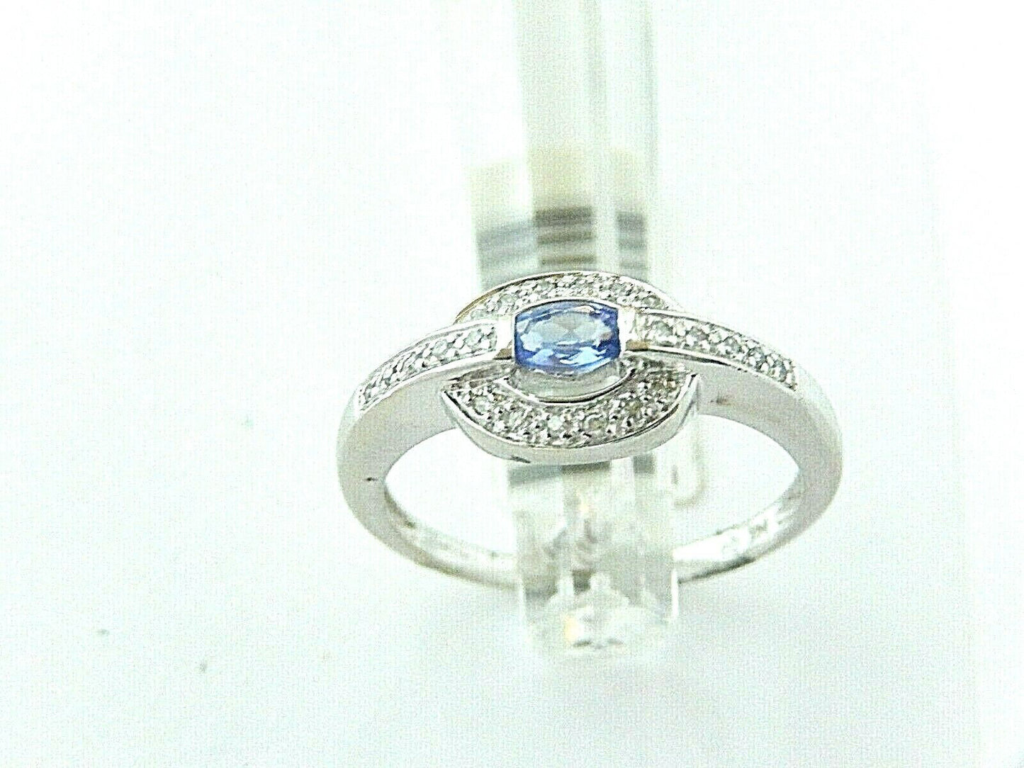 14K White Gold Natural Tanzanite & Diamond Contemporary Modern Ring Sz 10