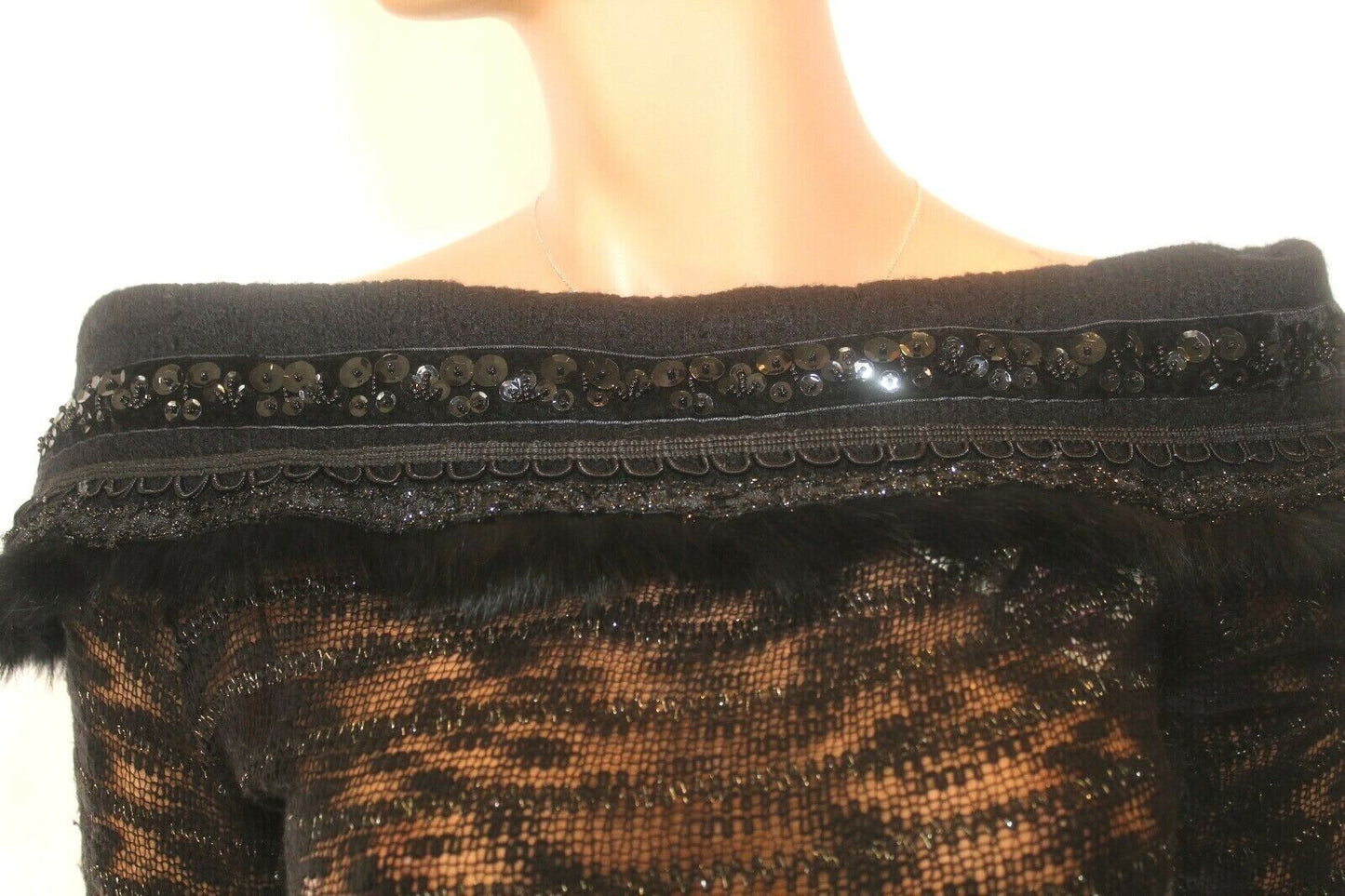 *NWT* Womens Buffalo David Bitton Bead Embellished Faux Fur See Thru Knit Top -M