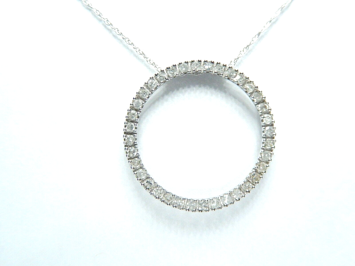 10K White Gold .33 Ct Round Natural Diamond Circle Of Life Eternity Pendant 18"C