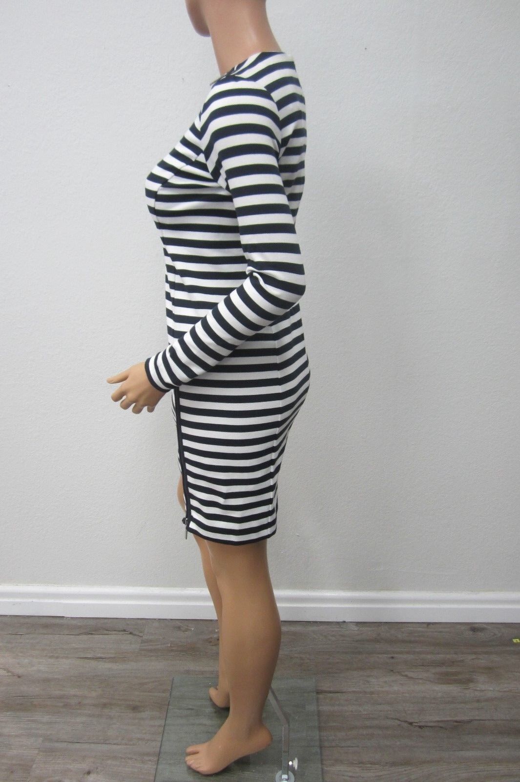 NWT $150 MICHAEL KORS  Long Sleeve Striped Zipper Dress New Navy White Size XXS