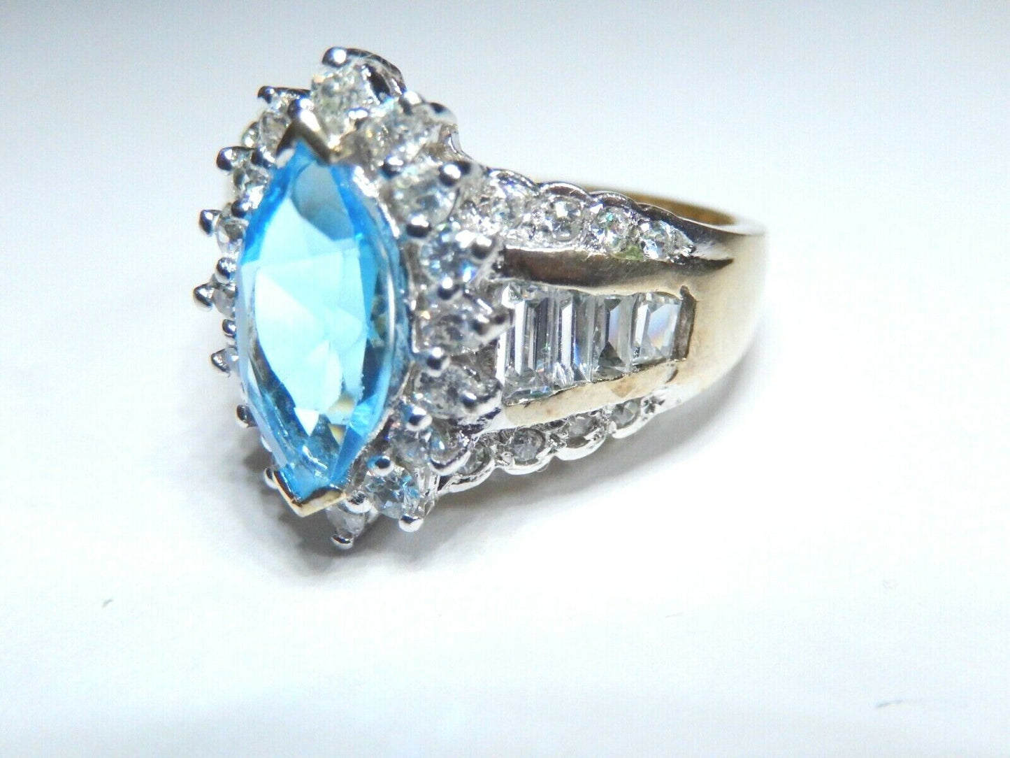 *VINTAGE* Blue Topaz & Cubic Zirconia 14k Yellow Gold Over Sterling Silver Ring
