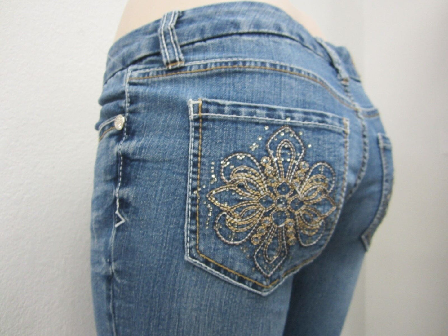 Womens 7 For All Mankind Jeans Bootcut Medium Wash Rhinestones Bling Pockets