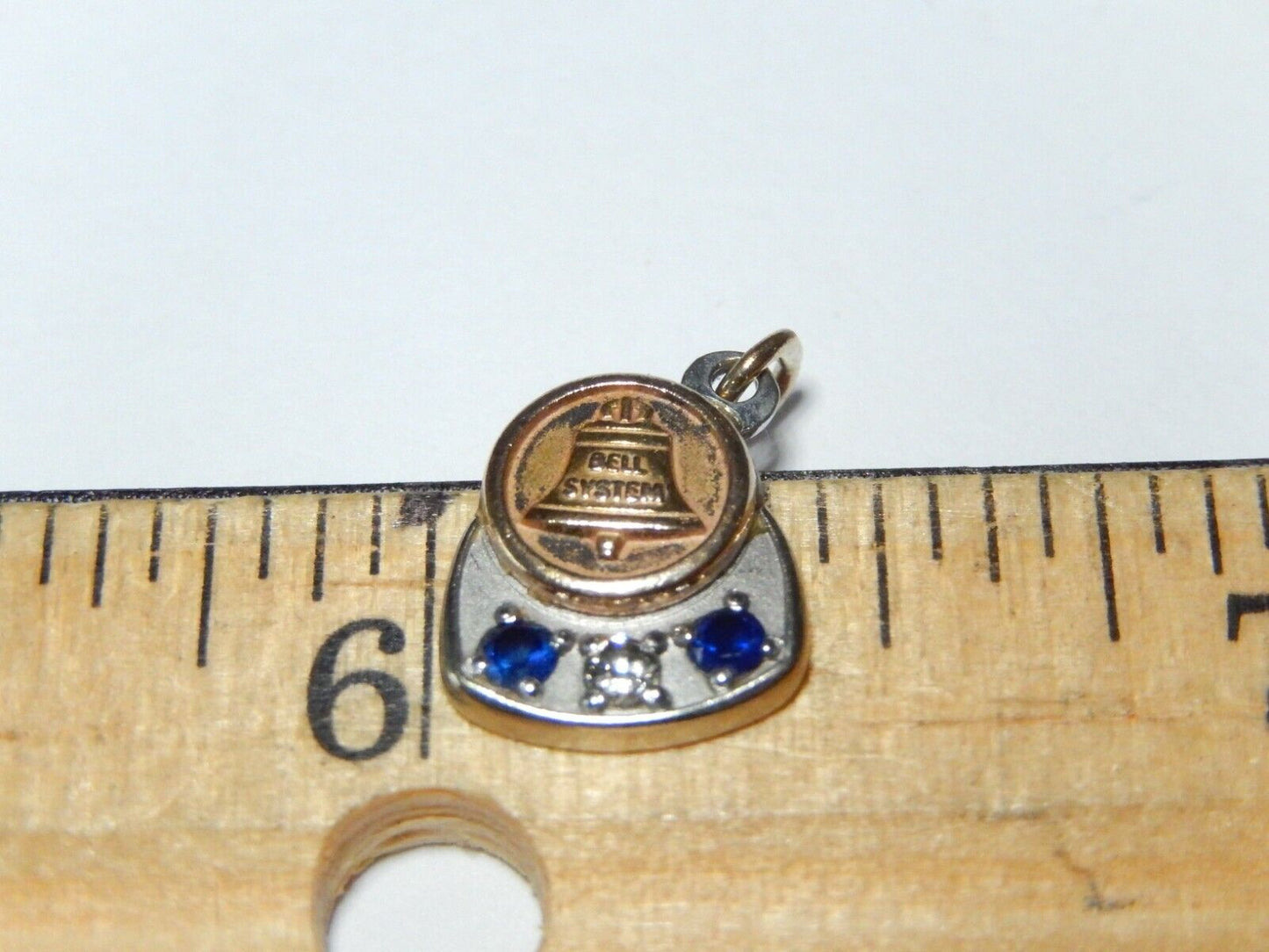 *VINTAGE* 10k White Gold Sapphire & Diamond Bell Telephone  Pendant  / Charm