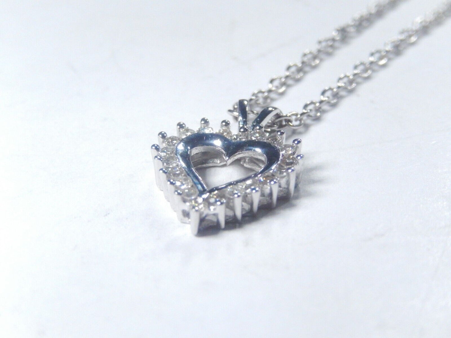 14K White Gold .25 CT Natural Diamond Open Heart Pendant w/18" chain