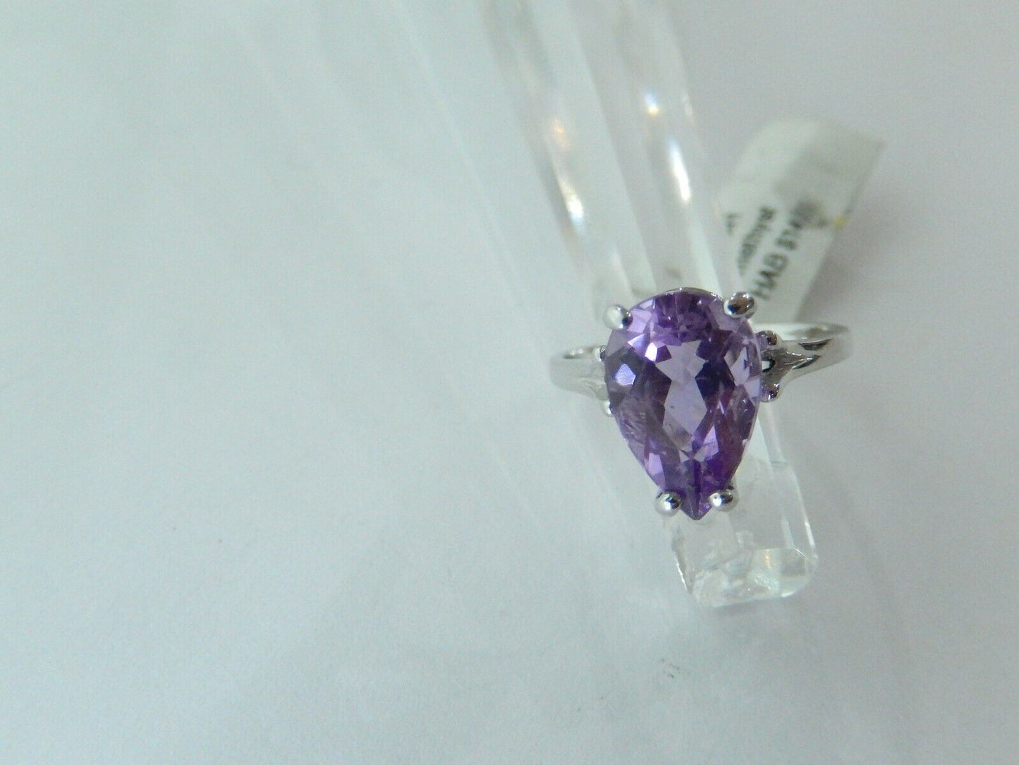 14K White Gold 3ct Pear Shape Purple Amethyst Ring Size 7.5