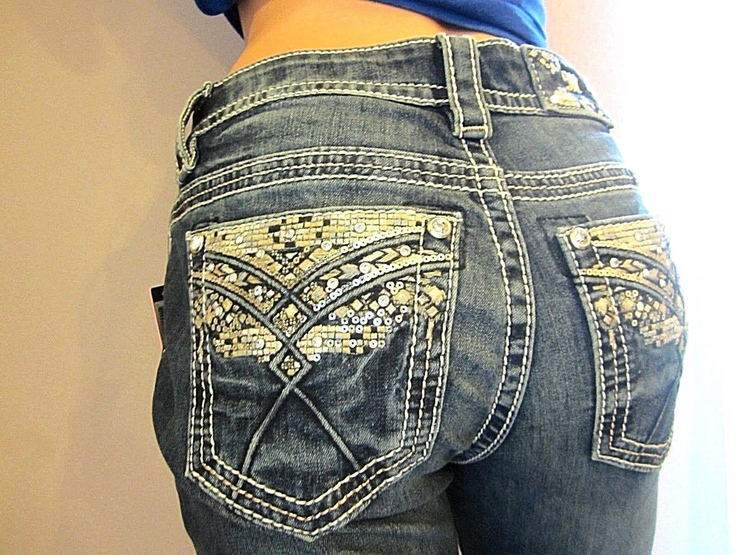 NWT MISS ME Embellished Signature Boot Cut Stretch Jeans 27 x 34