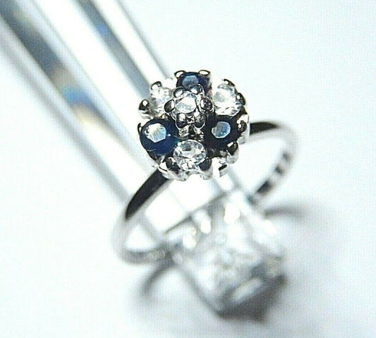 *NEW* 10k White Gold Three Sapphire And Four Diamond Ring Size 4.75