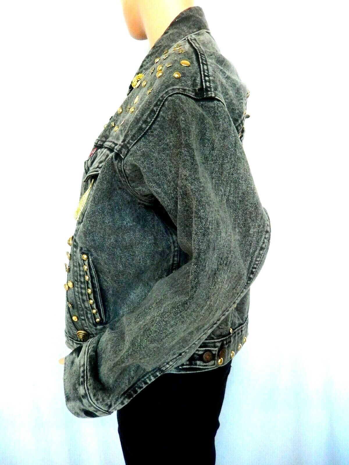 Women's Levis Embellished Denim Jean Jacket Glitter & Brass Studs & Buttons Sz L