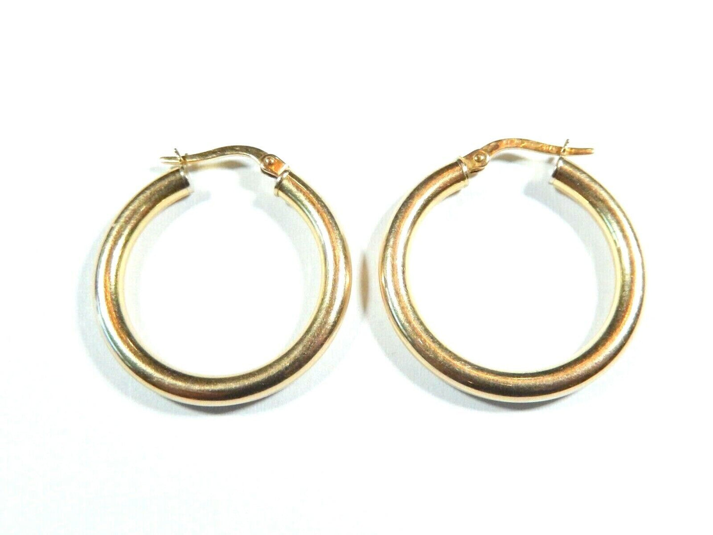 14k Real Yellow Gold Classic Smooth  Round Hoop Earrings 3mm tube  x  1" Diam