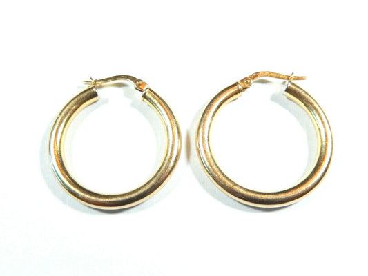 14k Real Yellow Gold Classic Smooth  Round Hoop Earrings 3mm tube  x  1" Diam
