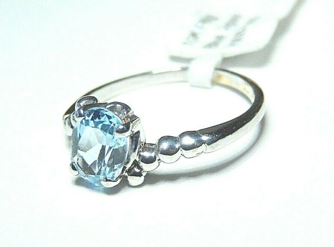 *NWT* 10K White Gold Oval Blue Topaz Solitaire Ring Size 5