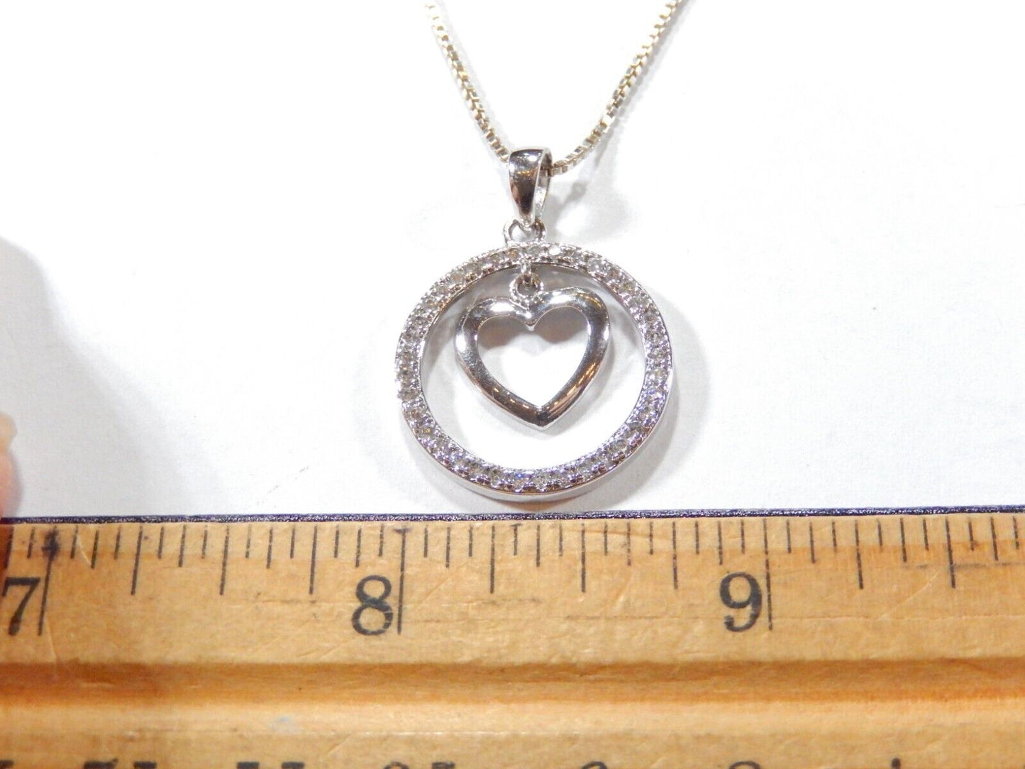 ~VINTAGE~ Sterling Silver CZ Circle of Love Pendant With Heart Dangle - 16"chain