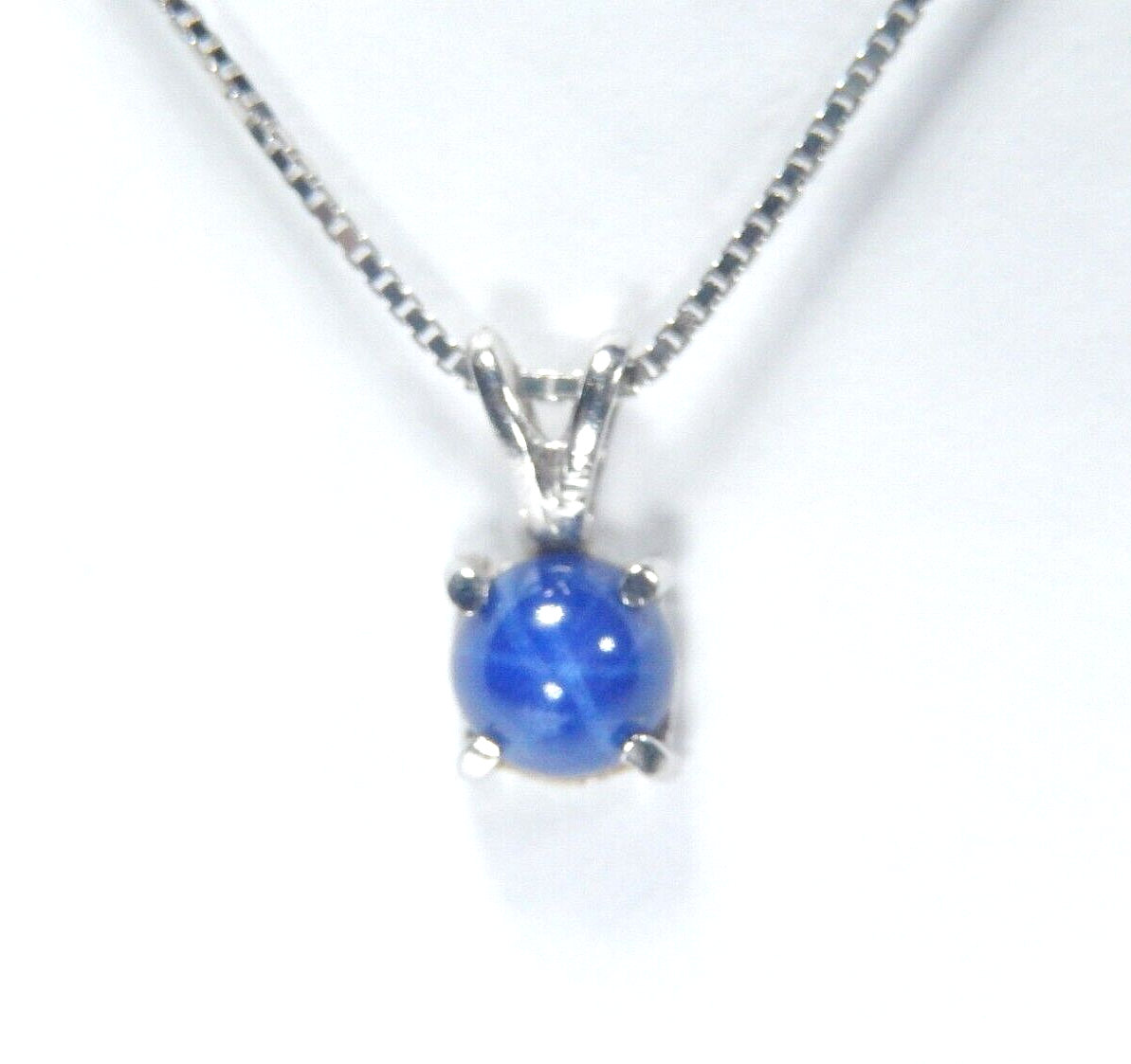 *VINTAGE* 14k White Gold 5mm Blue Star Sapphire Diamond Pendant w/18"chain