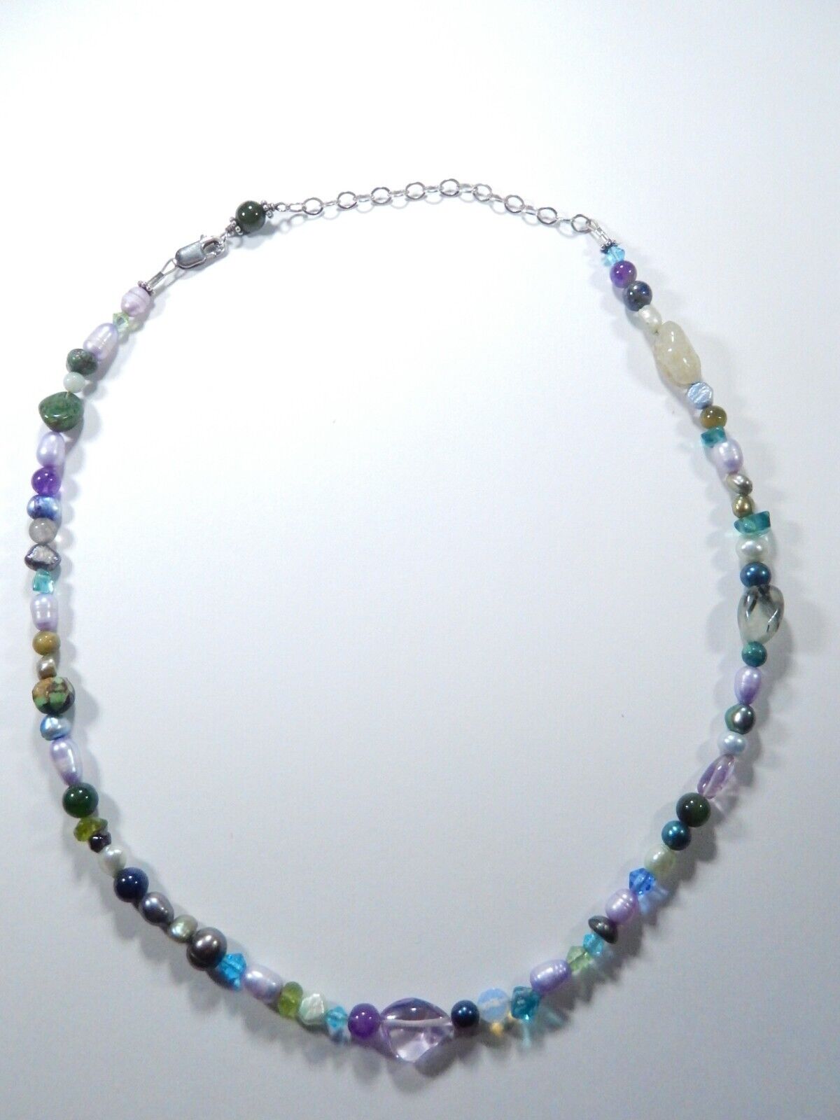 Sterling Silver Multi Colored Pearl Beaded Necklace 19"