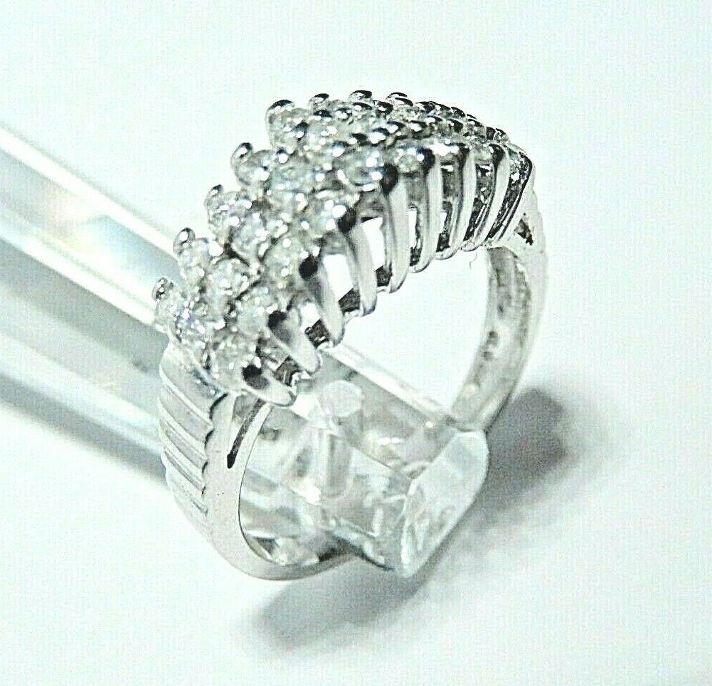 *NWT*  10K White Gold Ladies 3 Row Pyramid 1/3 carat VS Diamond Ring Size 6.25