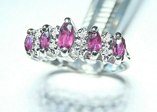 *NWT* 14K WHITE GOLD RUBY & DIAMOND  PYRAMID BAND  RING SIZE 6.75