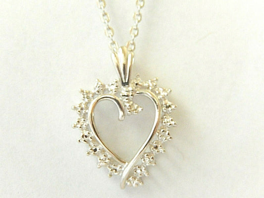10K  WHITE GOLD Natural Diamond Heart Design PENDANT 18" Chain