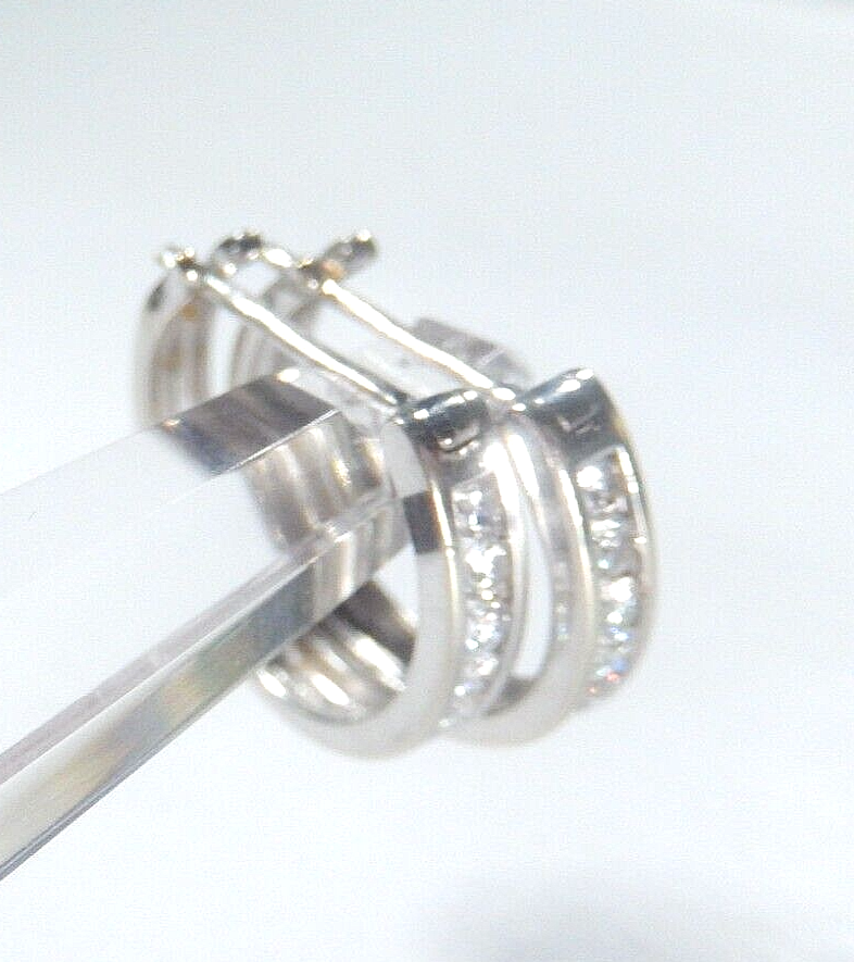 *VINTAGE*  14K White Gold .50 CT Round Cut Natural GH SI Diamond Hoops Earrings