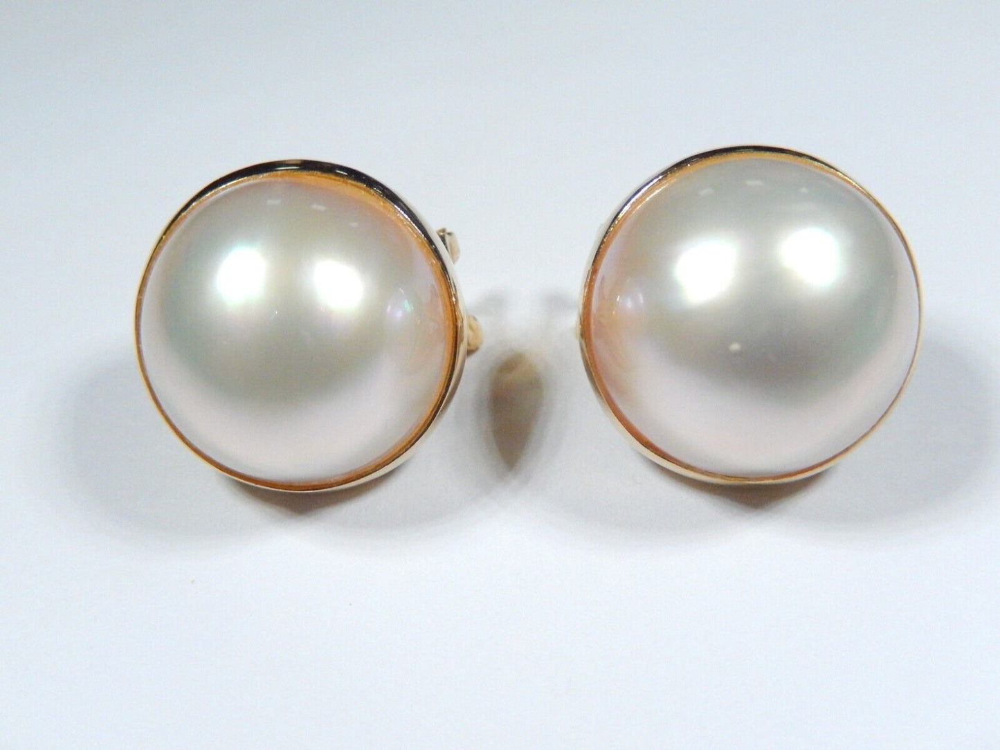 14k Yellow gold 17.5 mm Mabe Pearl Earrings with French clip backs 9.7g