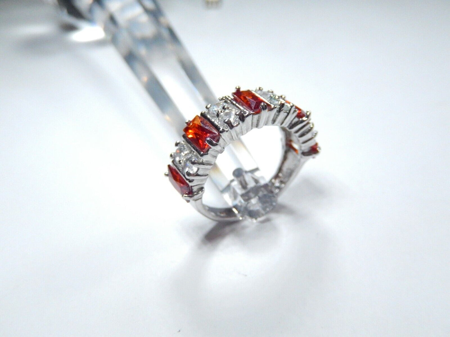 *VINTAGE*  Sterling Silver 925 Red Garnet And CZ Ring Size 6.75