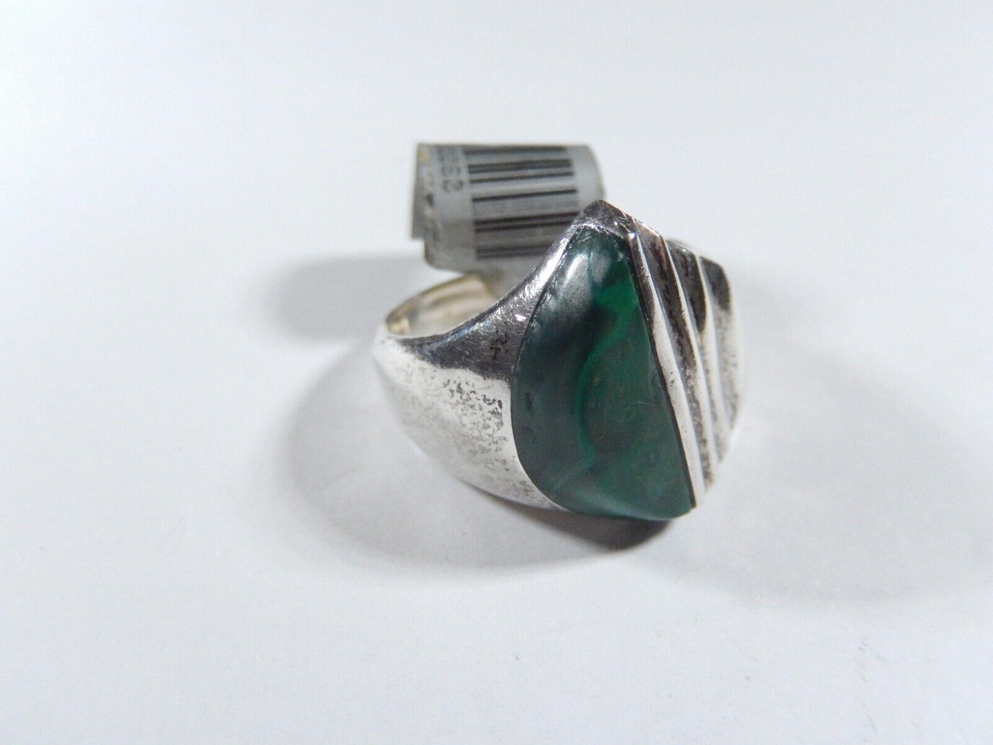 *VINTAGE* Signed Mexico  Sterling Silver Malachite Ring  Size 8.25