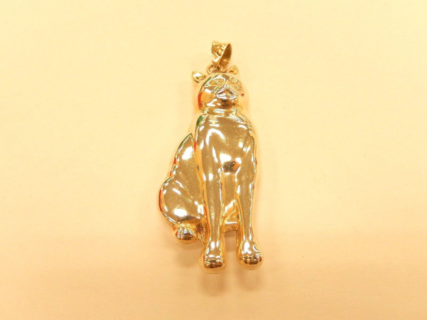 Vintage Large 925 Sterling Silver Sitting Cat 3D Pendant